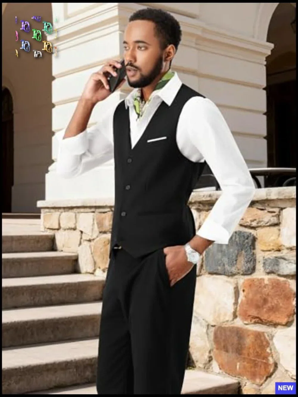 Slim Fit Men's Vest Classic Formal Business Casual Four Button Closure